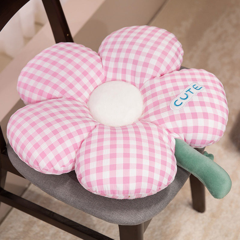 Gingham Flower Plush Cushion