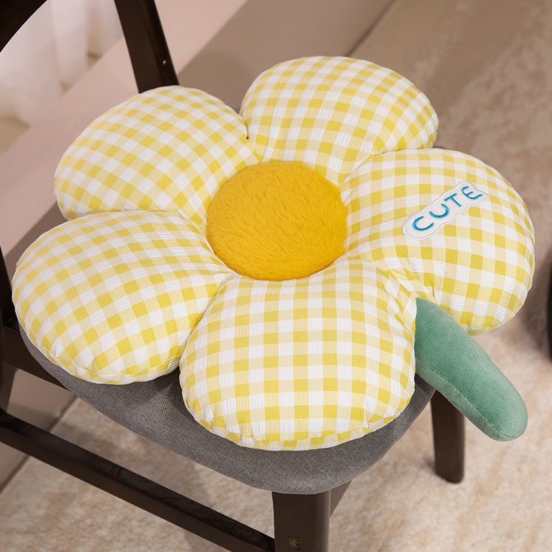 Gingham Flower Plush Cushion